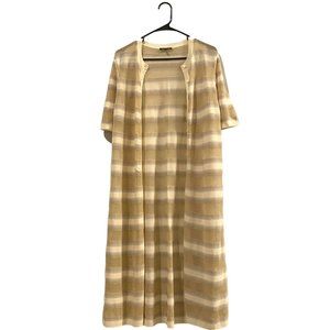 Lafayette 148 New York Sheer Front Button Silk-Blend Cardigan Tan and White XS